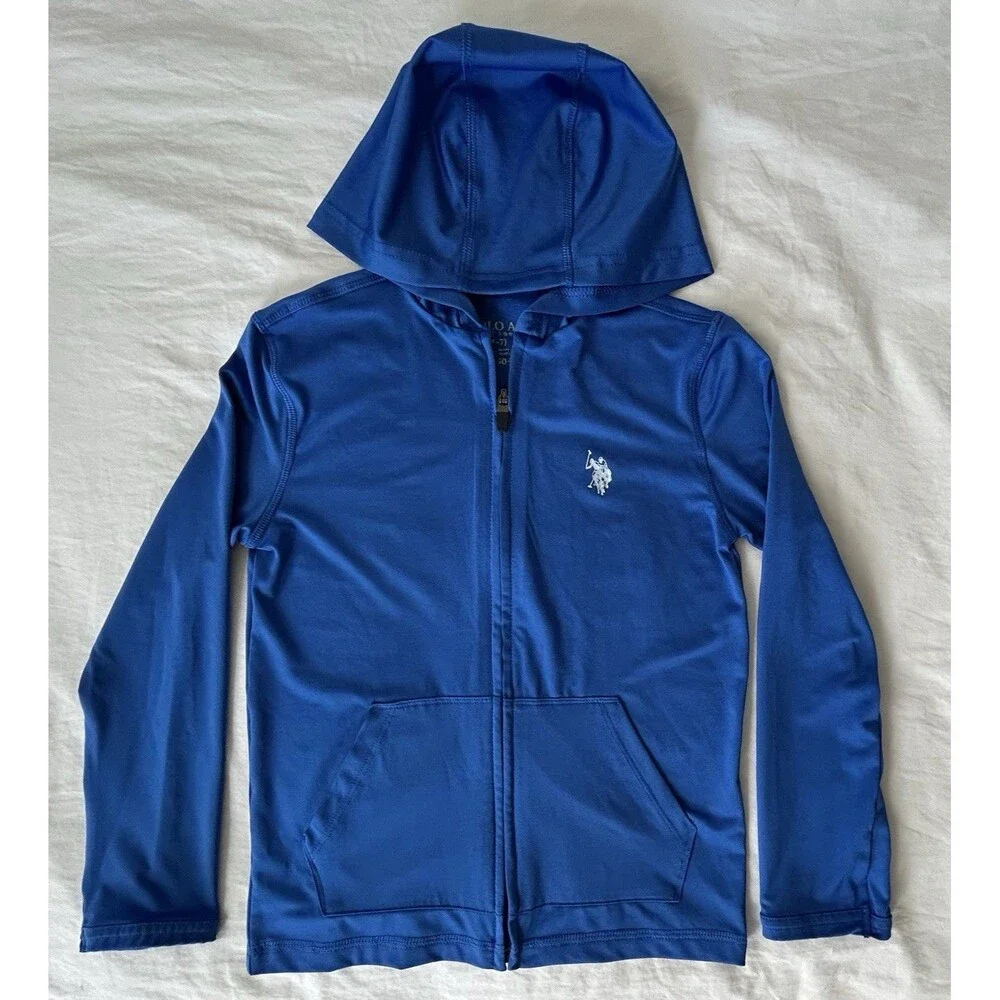 NWOT US Polo Assn Boys Blue Full Zip Hoodie UPF 50 Sun Protection Jacket Sz 6-7